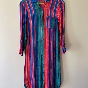 Anthropologie Maeve Martina Tie Waist Button Down Shirt Dress Jewel Tone Color 0
